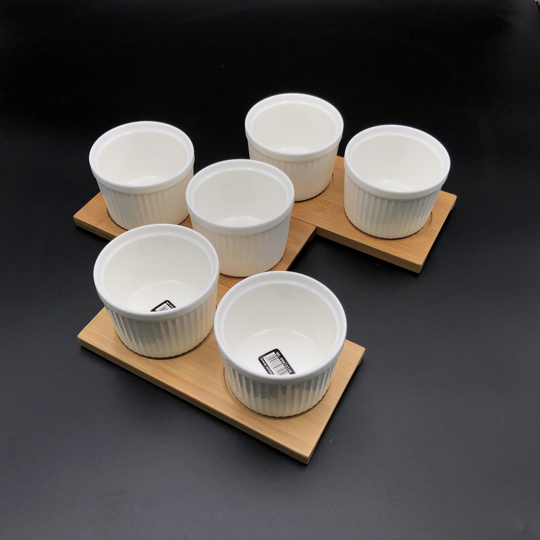 Wilmax Bamboo Tray & Porcelain Ramekin Set, 9-Piece