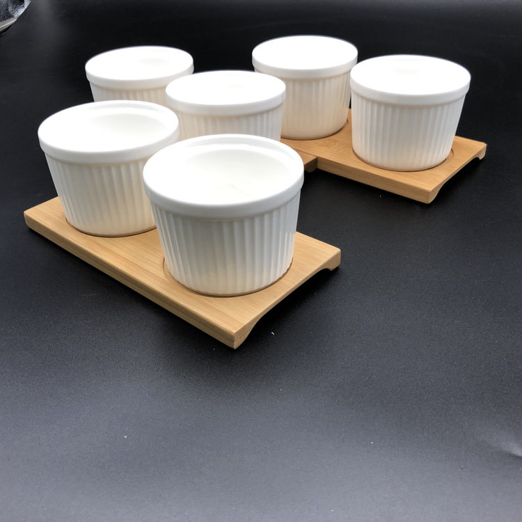 Wilmax Bamboo Tray & Porcelain Ramekin Set, 9-Piece