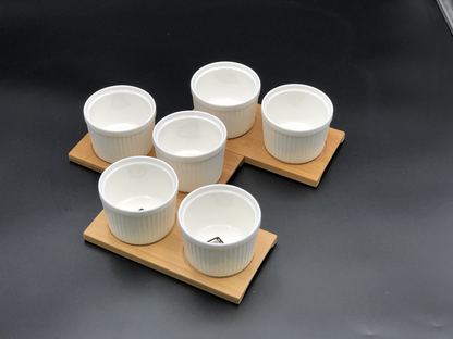 Wilmax Bamboo Tray & Porcelain Ramekin Set, 9-Piece