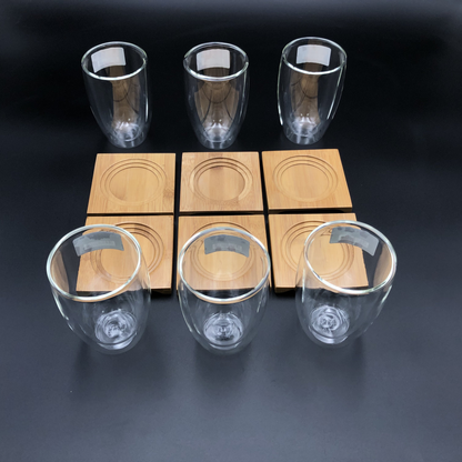 Wilmax Bamboo Coaster & Thermo Glass Set, 12-Piece