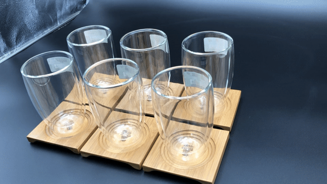 Wilmax Bamboo Coaster & Thermo Glass Set, 12-Piece