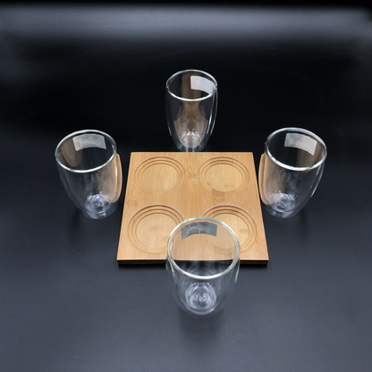 Wilmax 4-Section Bamboo Tray & Thermo Glass Set