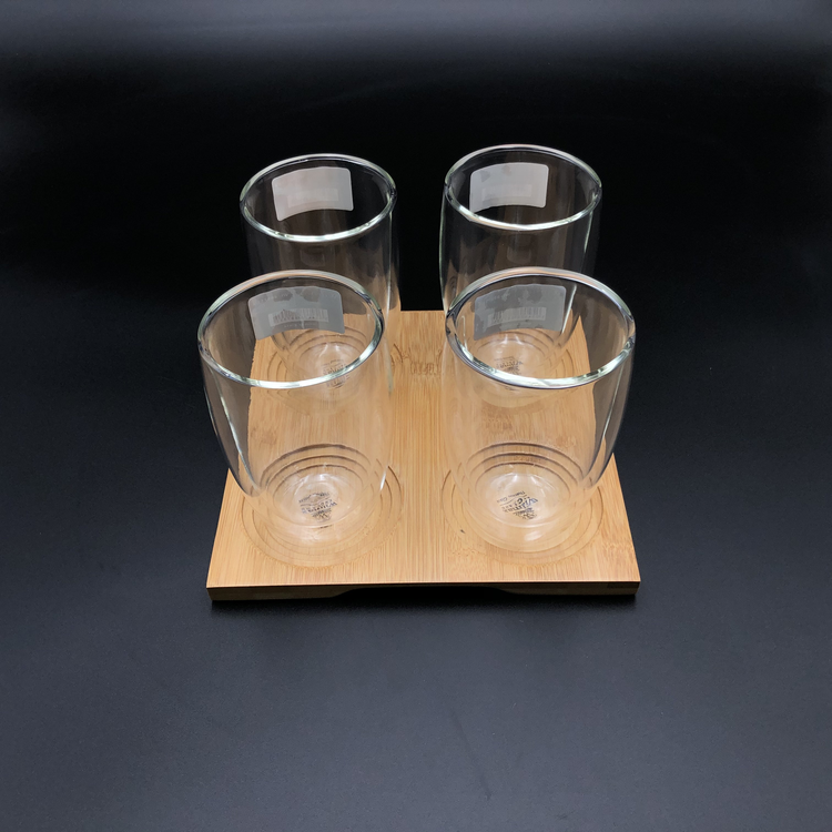 Wilmax 4-Section Bamboo Tray & Thermo Glass Set