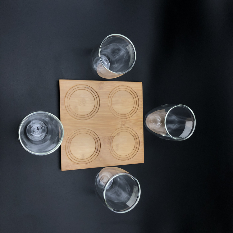 Wilmax 4-Section Bamboo Tray & Thermo Glass Set