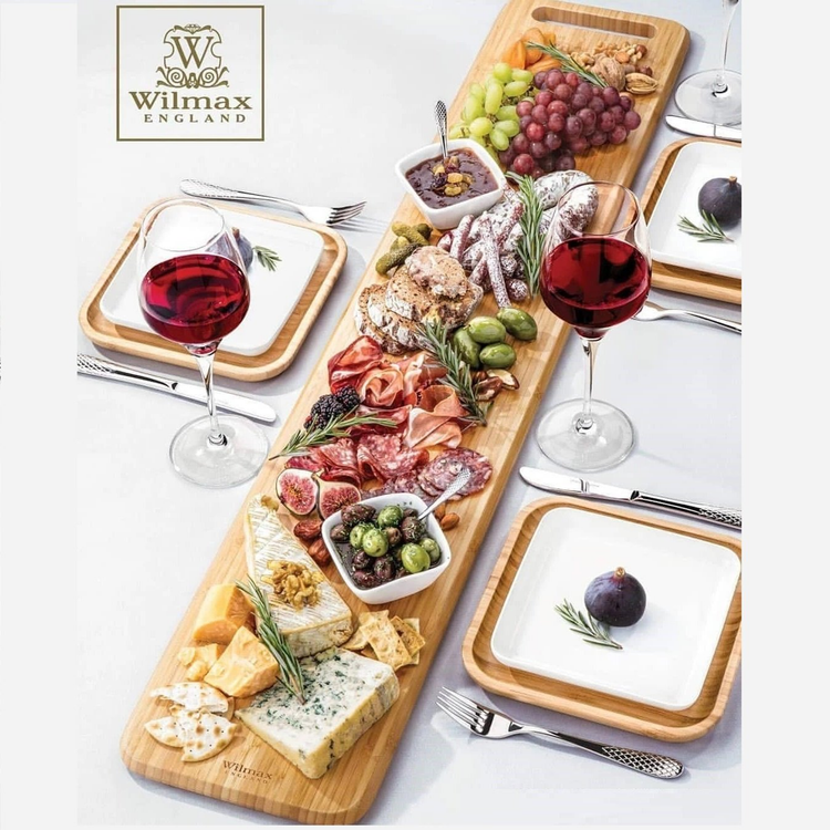 Wilmax 13-Piece Bamboo and Porcelain Charcuterie Set