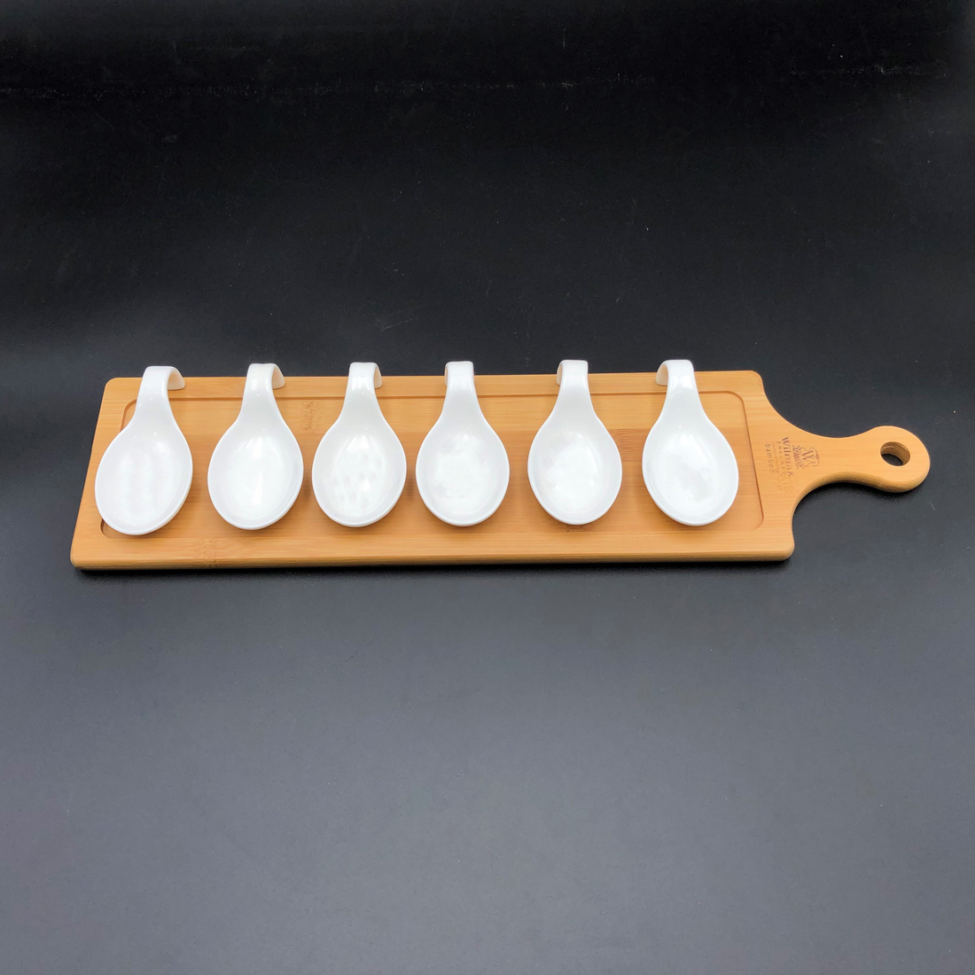 Wilmax Bamboo Party Serving Tray with 6 Shooter Spoons
