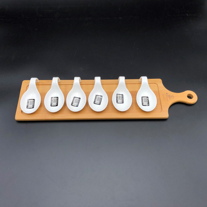 Wilmax Bamboo Party Serving Tray with 6 Shooter Spoons