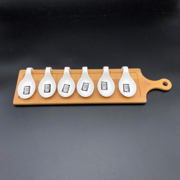 Wilmax Bamboo Party Serving Tray with 6 Shooter Spoons