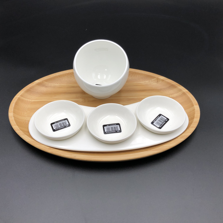 Wilmax Bamboo & Porcelain Mignardise Set, Oval Tray
