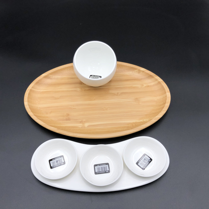 Wilmax Bamboo & Porcelain Mignardise Set, Oval Tray