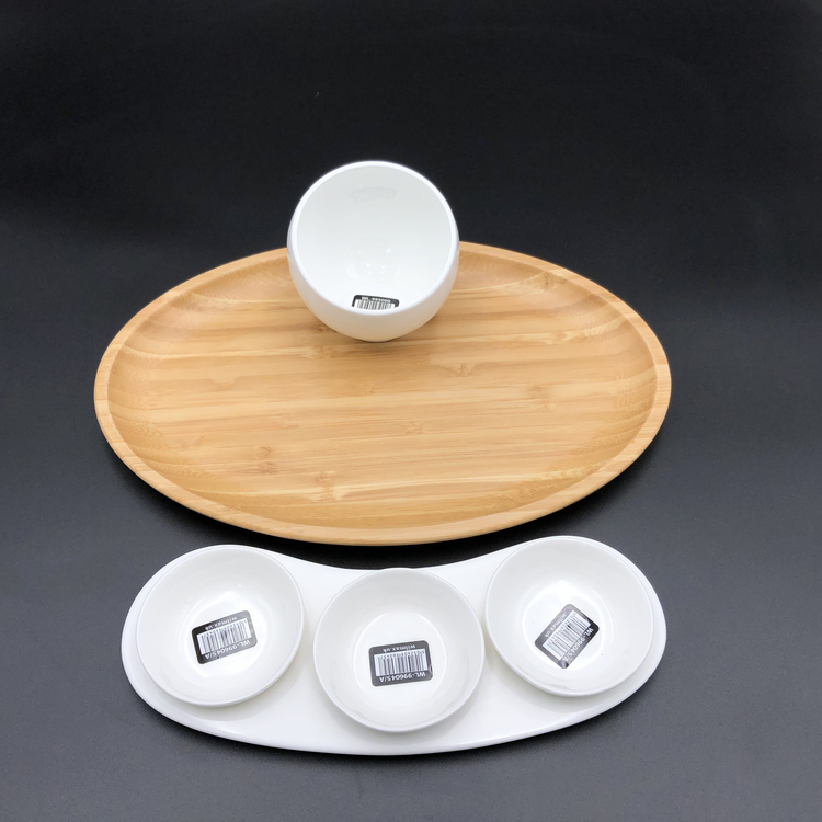 Wilmax Bamboo & Porcelain Mignardise Set, Oval Tray