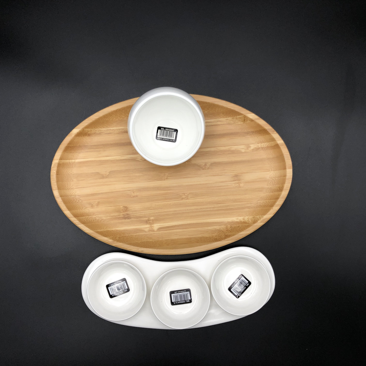 Wilmax Bamboo & Porcelain Mignardise Set, Oval Tray