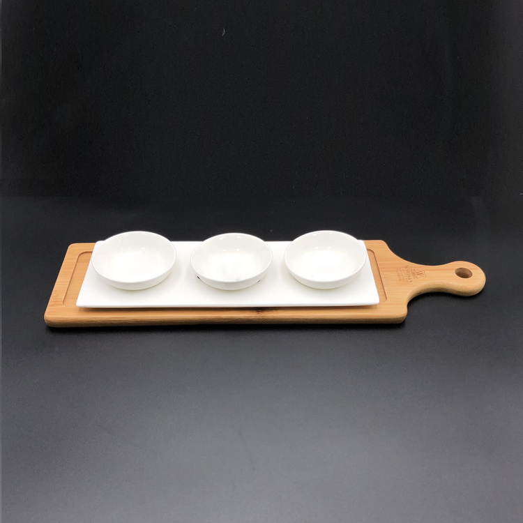 Wilmax Bamboo & Porcelain Mignardise Serving Set