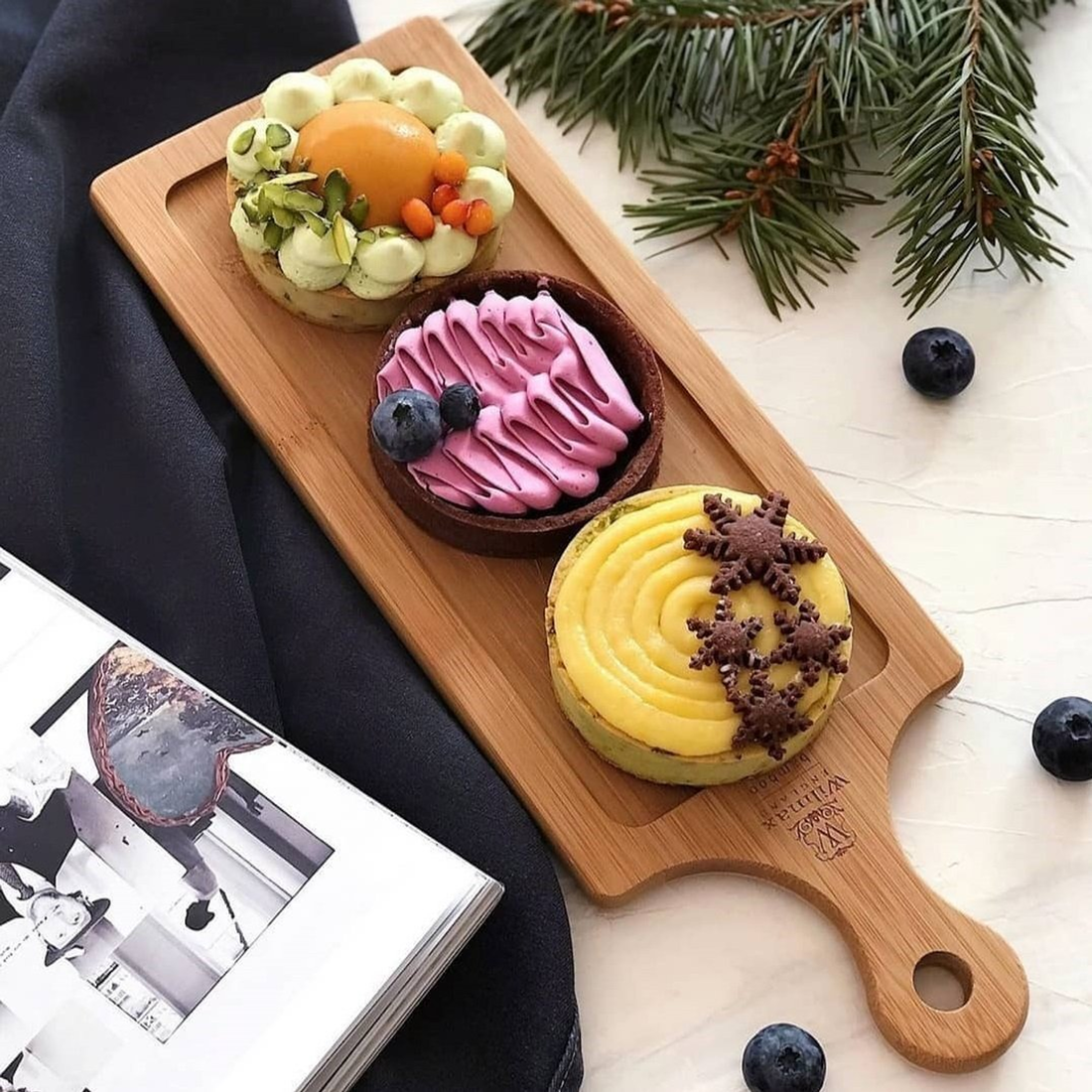 Wilmax Bamboo & Porcelain Mignardise Serving Set