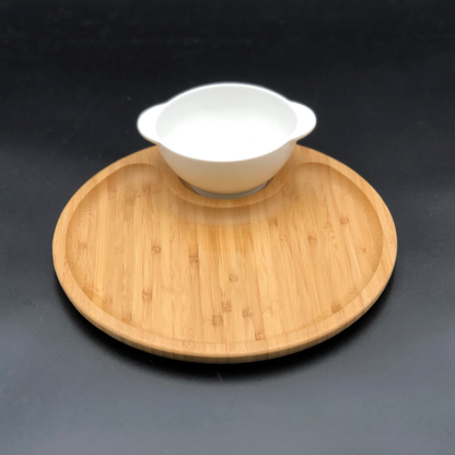Wilmax Bamboo and Porcelain Single-Serve Soup and Tray Set