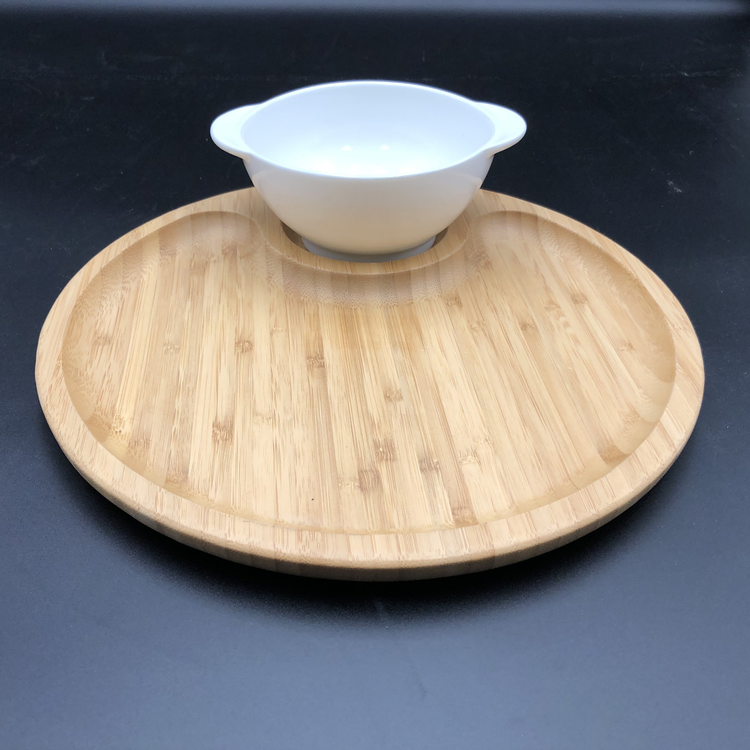 Wilmax Bamboo and Porcelain Single-Serve Soup and Tray Set