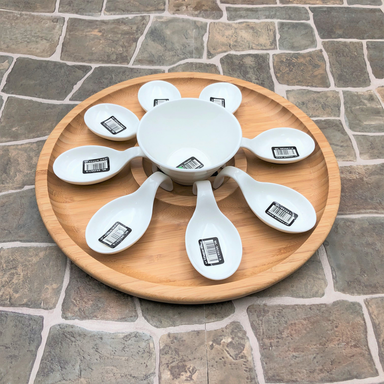Wilmax Bamboo Party Serving Tray with 8 Shooter Spoons