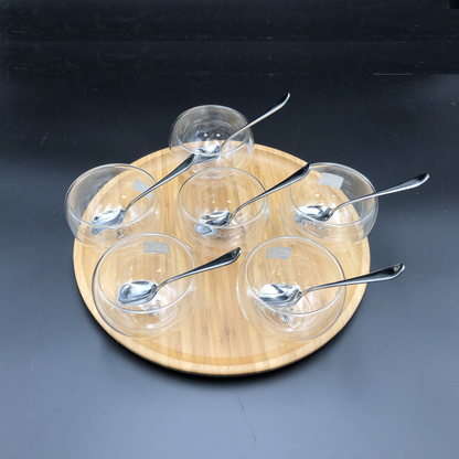 Wilmax Bamboo Platter Ice Cream Set with 6 Thermo Bowls