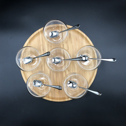Wilmax Bamboo Platter Ice Cream Set with 6 Thermo Bowls