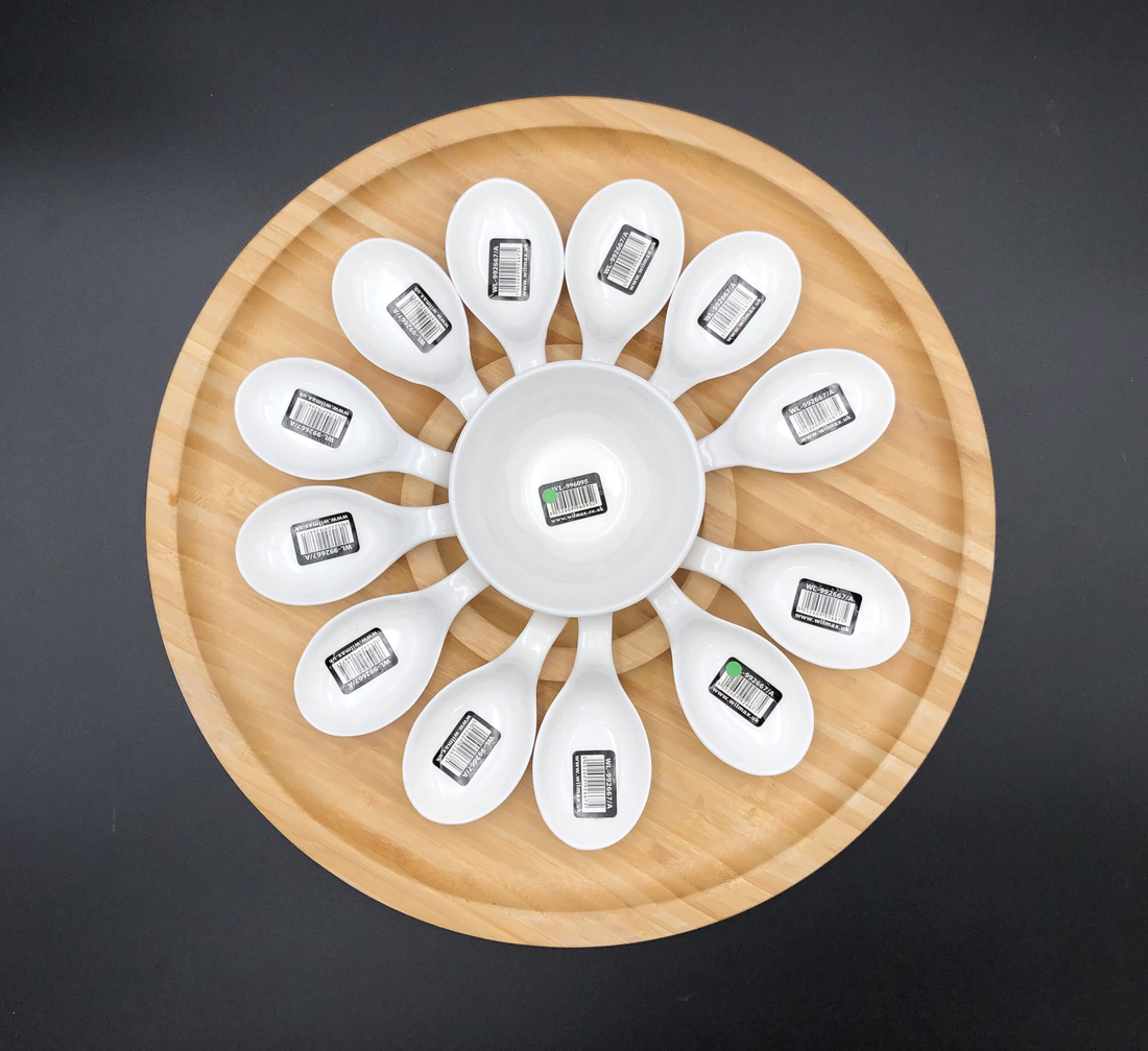 Wilmax Bamboo Party Serving Tray with 12 Shooter Spoons