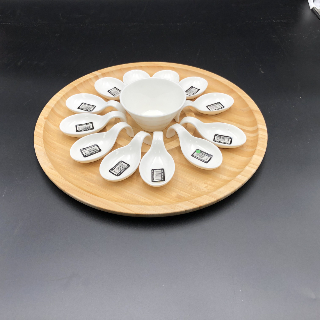 Wilmax Bamboo Party Serving Tray with 12 Shooter Spoons