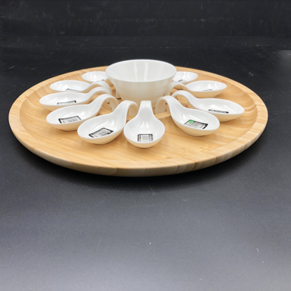 Wilmax Bamboo Party Serving Tray with 12 Shooter Spoons