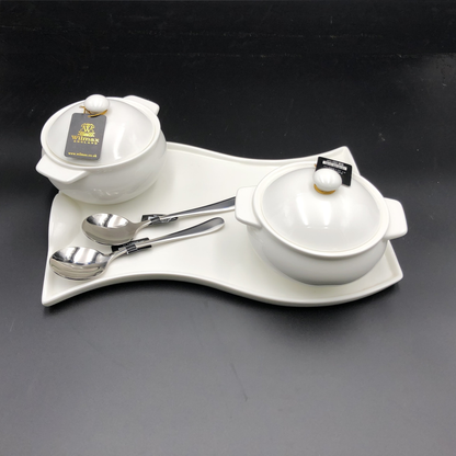 Wilmax Porcelain Baking Pot Set for 2 with Spoons