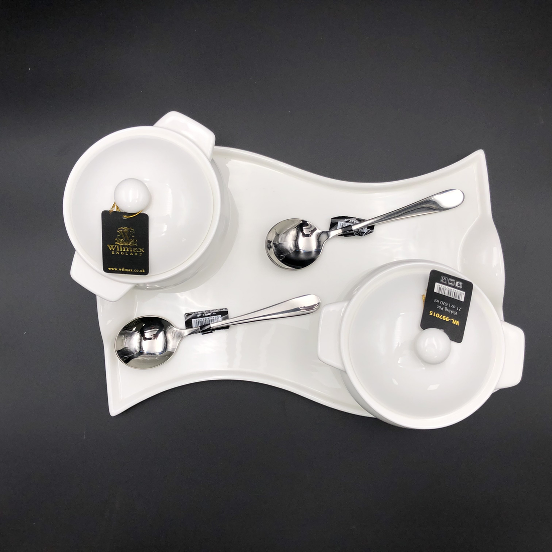 Wilmax Porcelain Baking Pot Set for 2 with Spoons