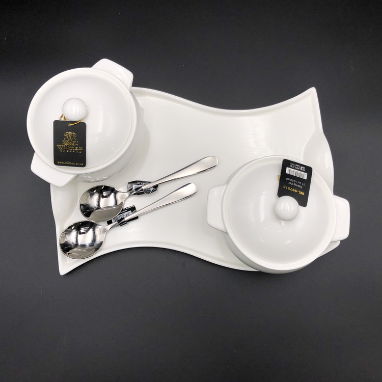 Wilmax Porcelain Baking Pot Set for 2 with Spoons