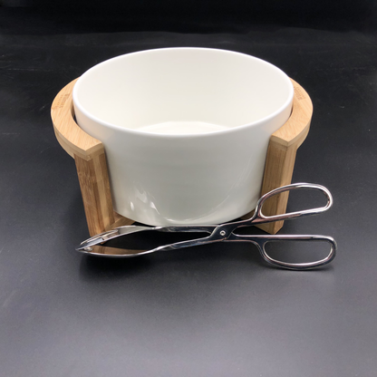 Wilmax Large Porcelain Salad Bowl Set with Bamboo Stand