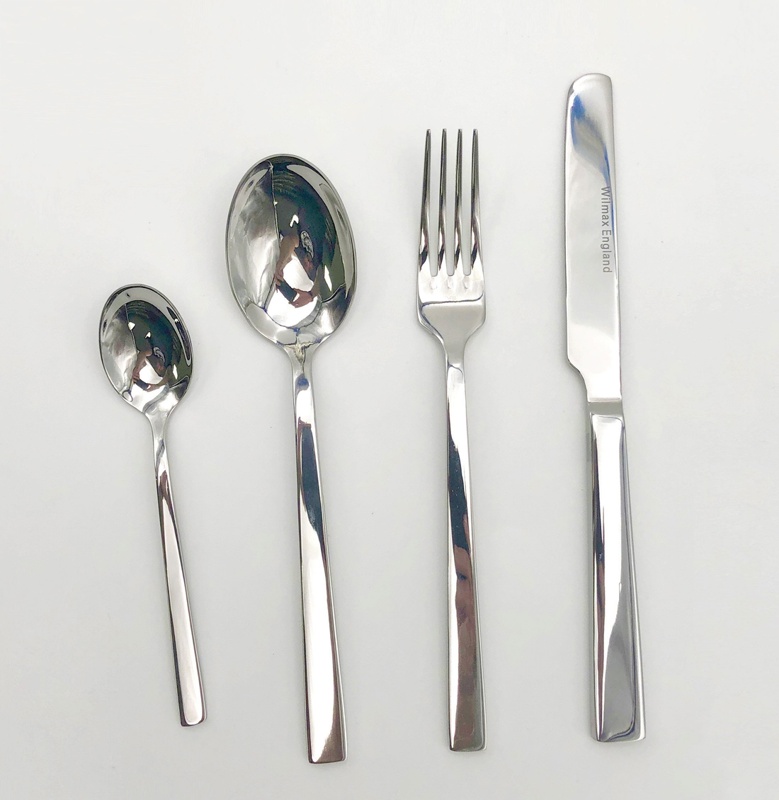 Wilmax 4-Piece Stainless Steel Dinner Set, Square Handle