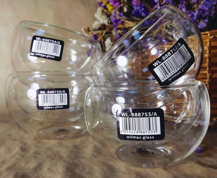 Wilmax Thermo Double-Wall Glass Bowl, 2.7 oz, Set of 6