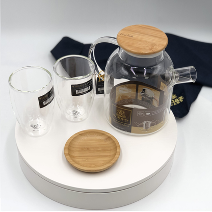 Wilmax Thermo Glass Tea Set for Two with Tray, 4-Piece