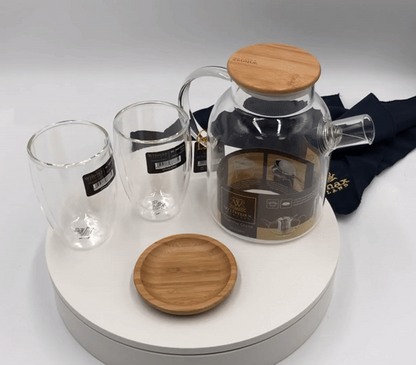 Wilmax Thermo Glass Tea Set for Two with Tray, 4-Piece