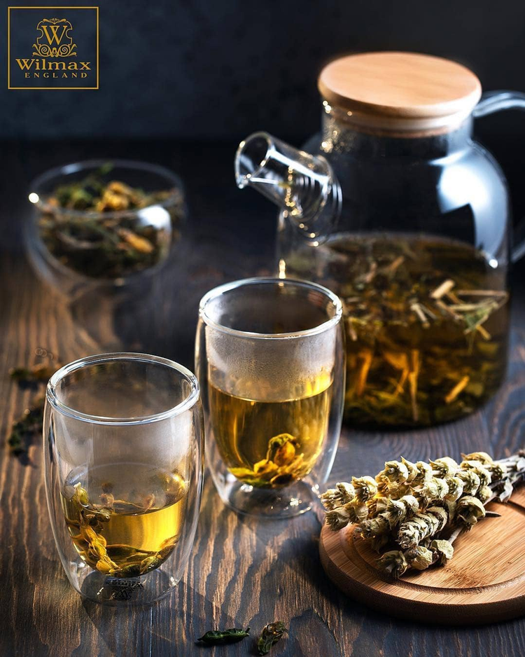 Wilmax Thermo Glass Tea Set for Two with Tray, 4-Piece