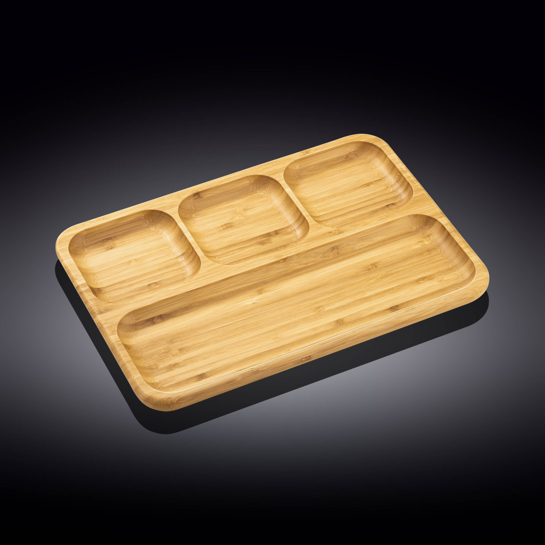 Wilmax Bamboo 4-Section Serving Tray, 13 x 9 in (Set of 6)