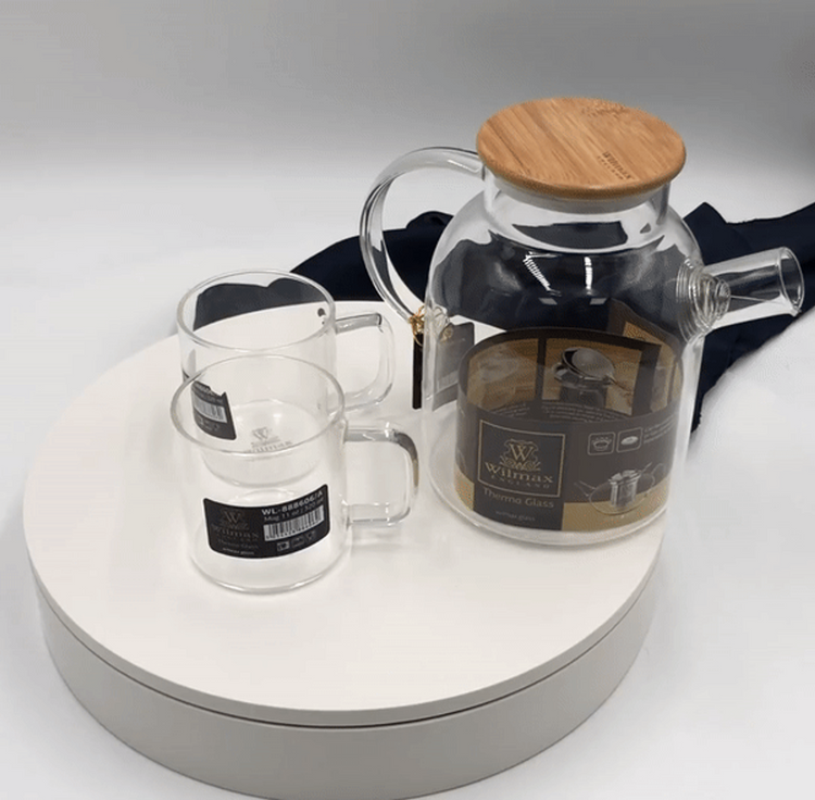 Wilmax Thermo Glass Tea Set for Two with Mugs, 3-Piece