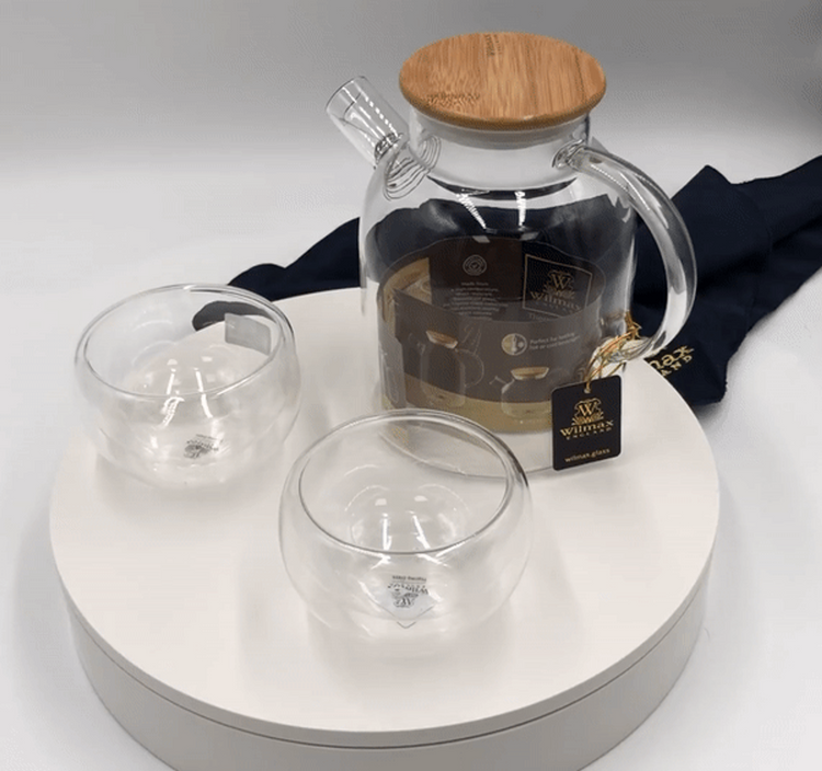 Wilmax Thermo Glass Tea Set for Two with Bowls, 3-Piece