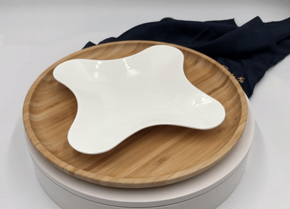 Wilmax Bamboo and Porcelain 4-Sided Star Dish and Plate Set