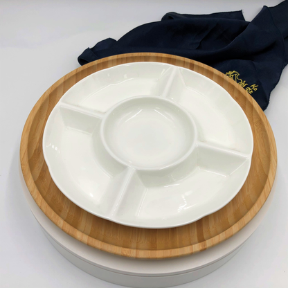 Wilmax Bamboo and Porcelain 5-Section Divided Dish and Plate Set