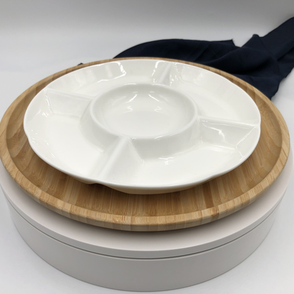 Wilmax Bamboo and Porcelain 5-Section Divided Dish and Plate Set