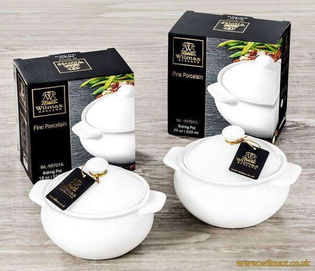 Wilmax Porcelain Baking Pot with Lid, 21 oz (620 ml)