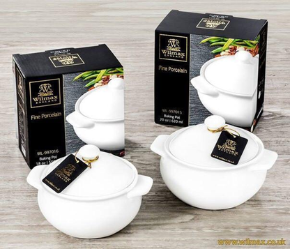 Wilmax Porcelain Baking Pot with Lid, 21 oz (620 ml)