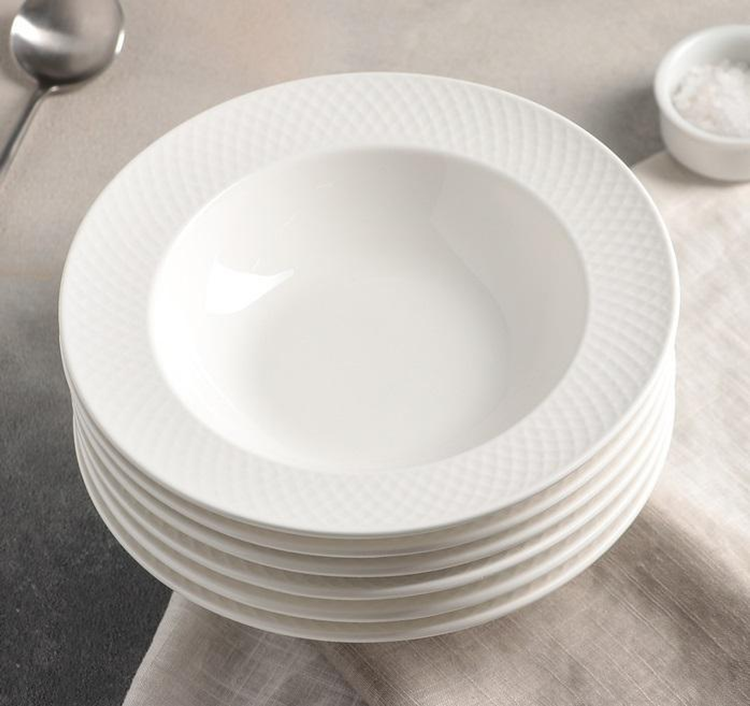 Wilmax Porcelain Deep Soup Plates, 9 in, Set of 6