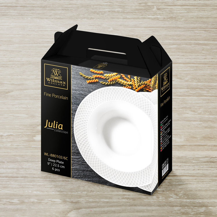 Wilmax Porcelain Deep Soup Plates, 9 in, Set of 6