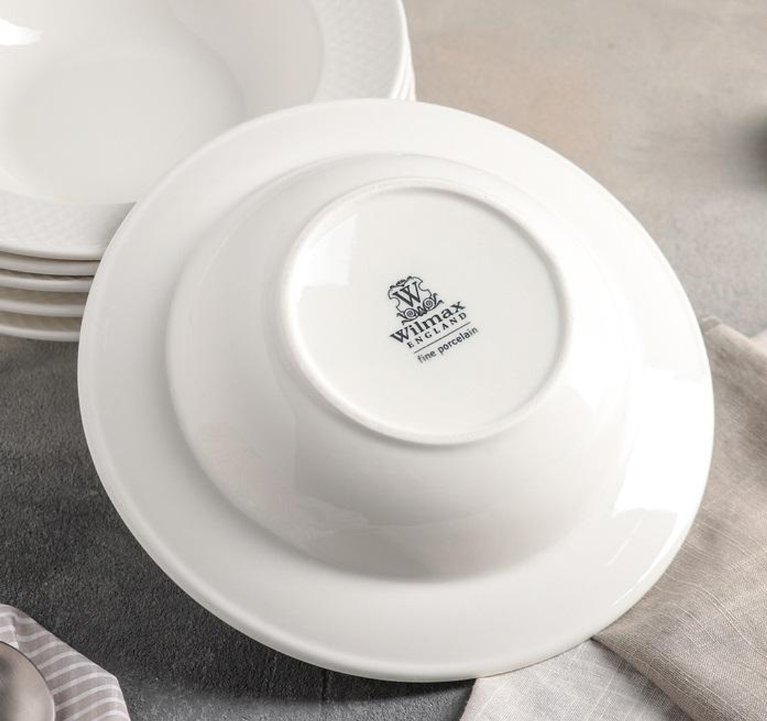 Wilmax Porcelain Deep Soup Plates, 9 in, Set of 6