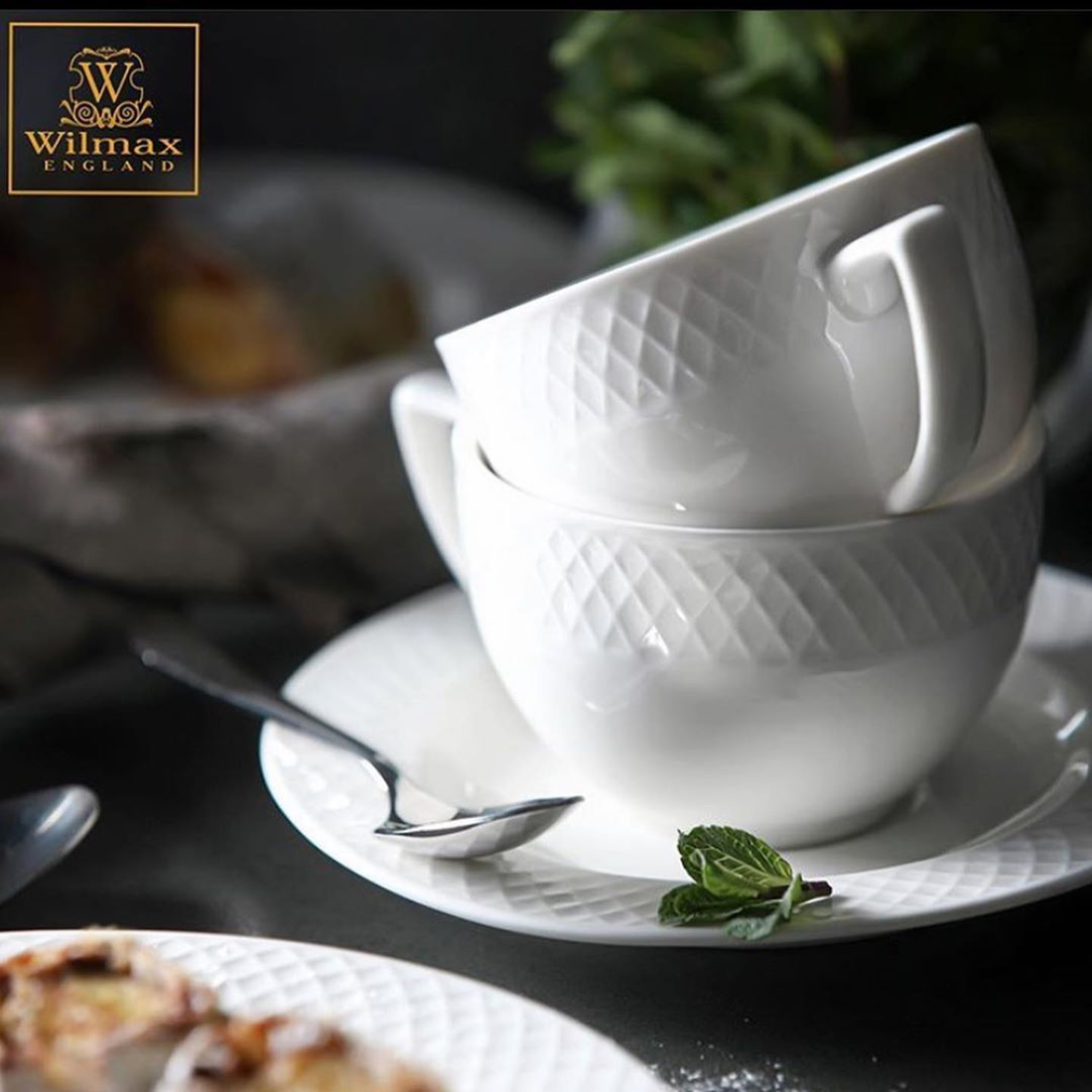 Wilmax White Porcelain Cappuccino Cup & Saucer Set of 6
