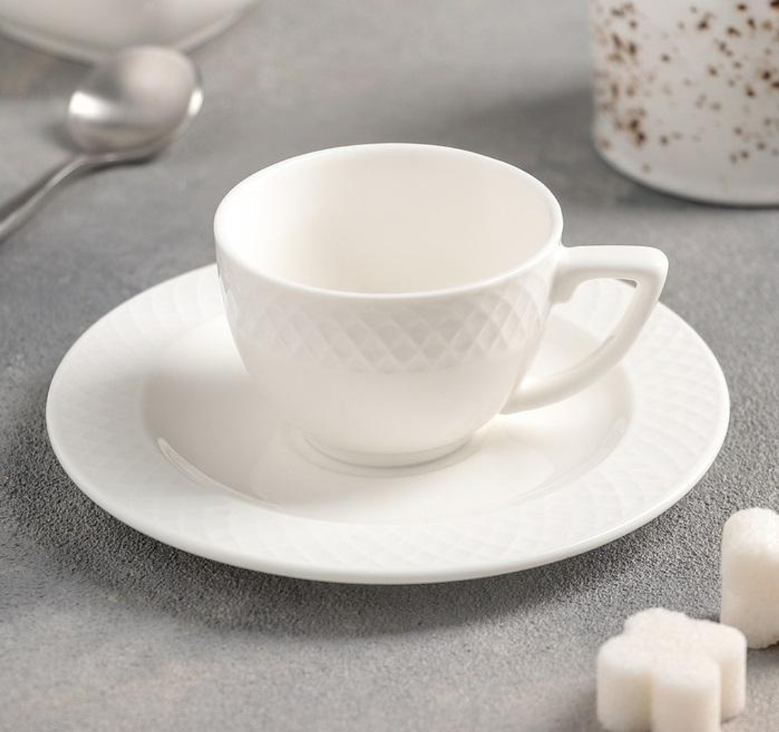 Wilmax White Porcelain Coffee Cup & Saucer Set, 3 fl oz