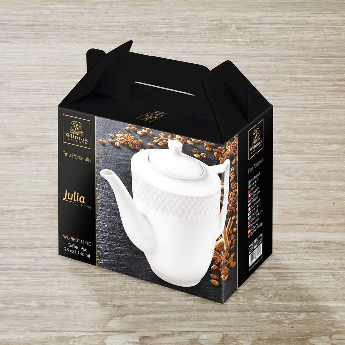 Wilmax Julia Porcelain Coffee Pot, 25 oz (750 ml), Gift Boxed