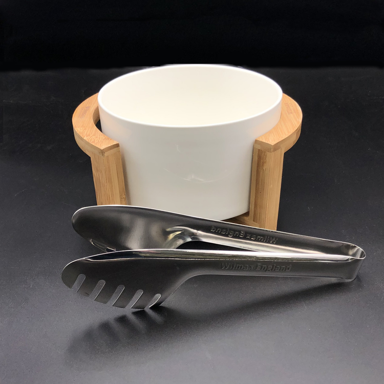 Wilmax Medium Porcelain Salad Bowl Set with Bamboo Stand